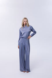 Ayla Steel Blue Wide-Leg Trousers